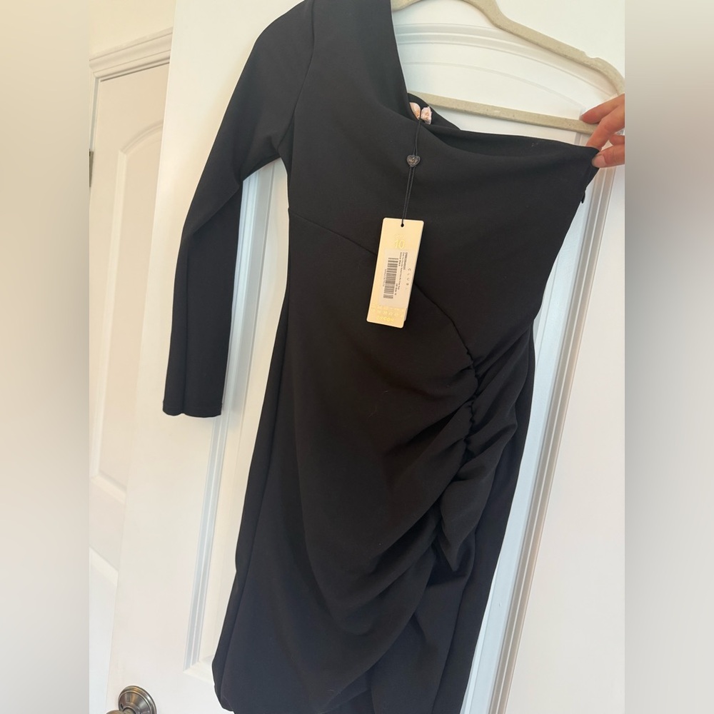 Club L London Black Asymmetrical Ruched Bodycon Dress